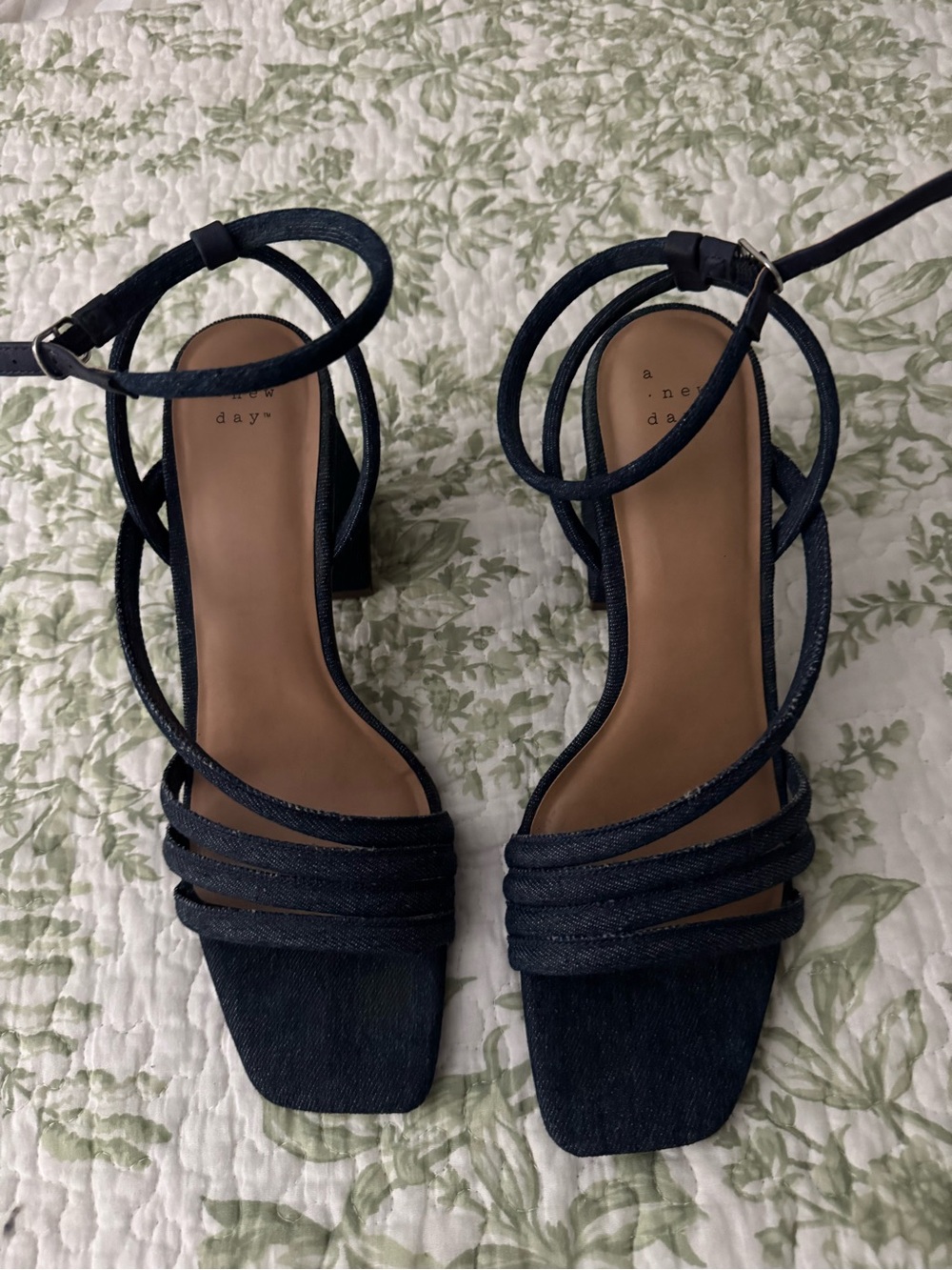 A New Day Denim Strappy Block Heel Sandals Size 11